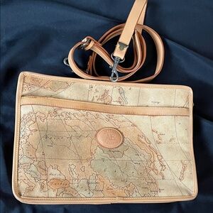 Vtg ALLAN EDWARD AE World Map Leather Bag w/Shoulder Strap